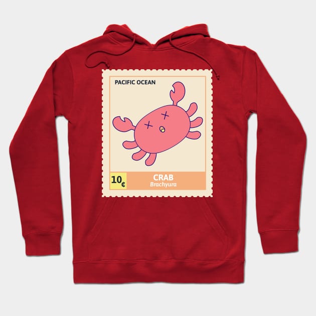 Kawaii Cute Fainted Red Crab, Ocean Stamp Collection, Stamp Collector Hoodie by vystudio